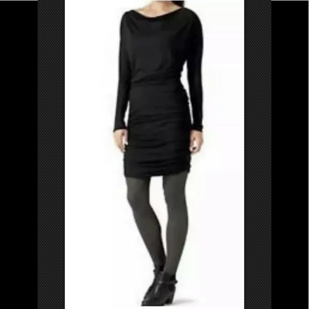 ATHLETA Dress Black Bodycon Mini Solstice Ruched Sexy Tee Jersey XXS